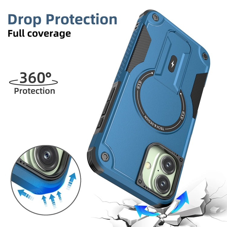 For iPhone 16 Plus Armor Magsafe Holder PC Hybrid TPU Phone Case