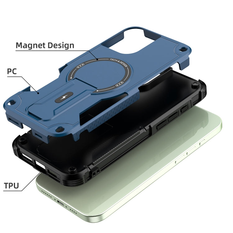 For iPhone 16 Plus Armor Magsafe Holder PC Hybrid TPU Phone Case