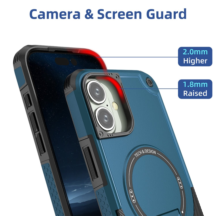 For iPhone 16 Plus Armor Magsafe Holder PC Hybrid TPU Phone Case