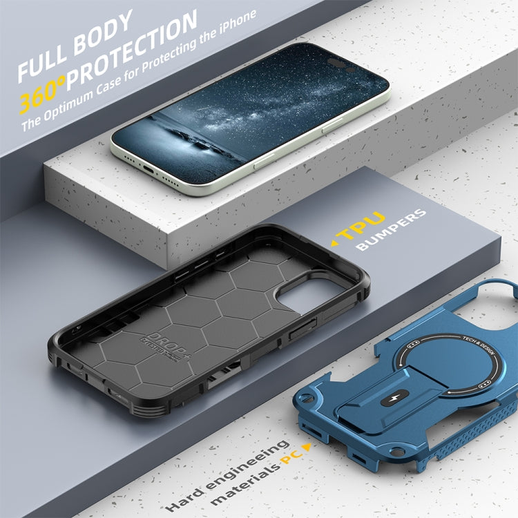 For iPhone 16 Plus Armor Magsafe Holder PC Hybrid TPU Phone Case