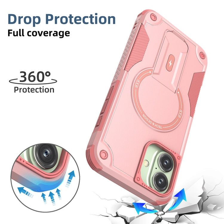 For iPhone 16 Plus Armor Magsafe Holder PC Hybrid TPU Phone Case