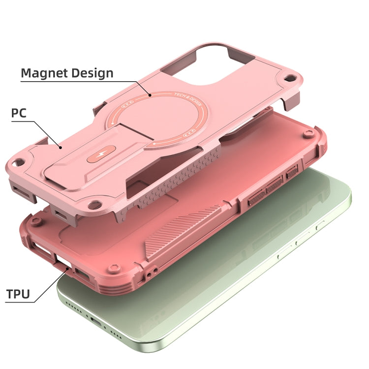 For iPhone 16 Plus Armor Magsafe Holder PC Hybrid TPU Phone Case