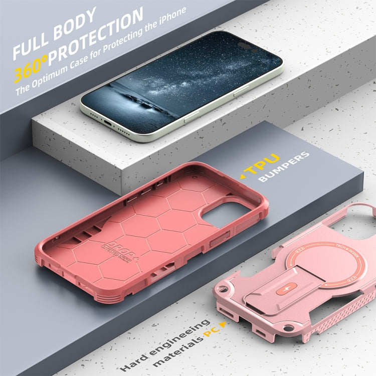 For iPhone 16 Plus Armor Magsafe Holder PC Hybrid TPU Phone Case