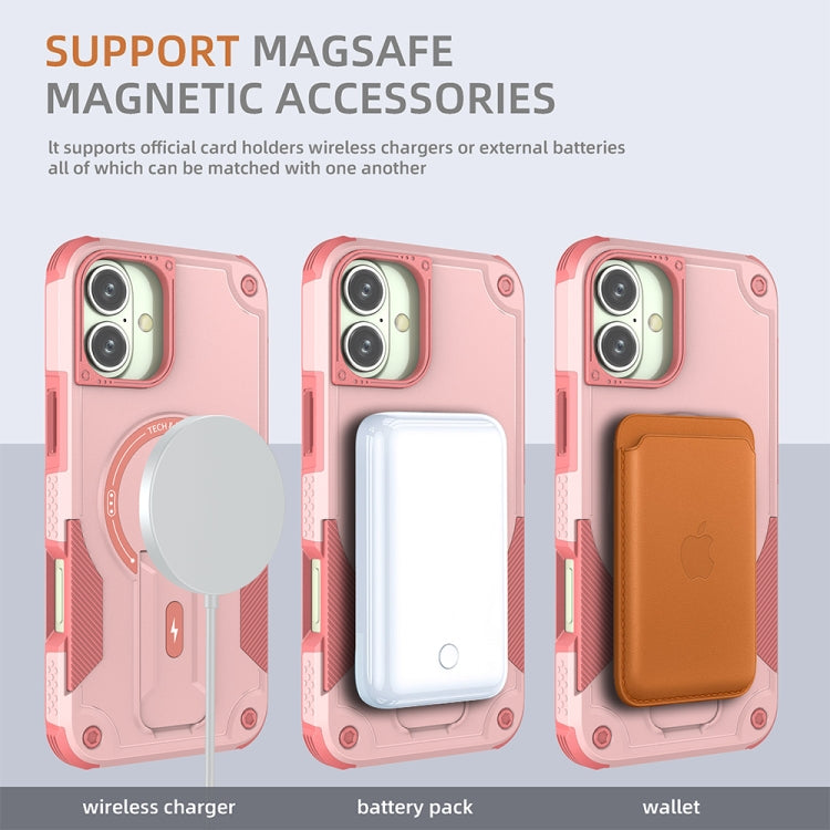 For iPhone 16 Plus Armor Magsafe Holder PC Hybrid TPU Phone Case