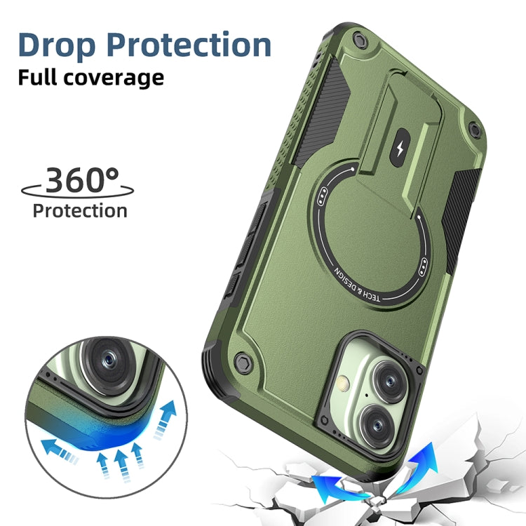 For iPhone 16 Plus Armor Magsafe Holder PC Hybrid TPU Phone Case