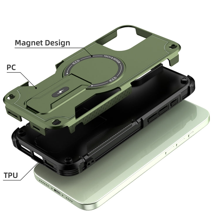For iPhone 16 Plus Armor Magsafe Holder PC Hybrid TPU Phone Case