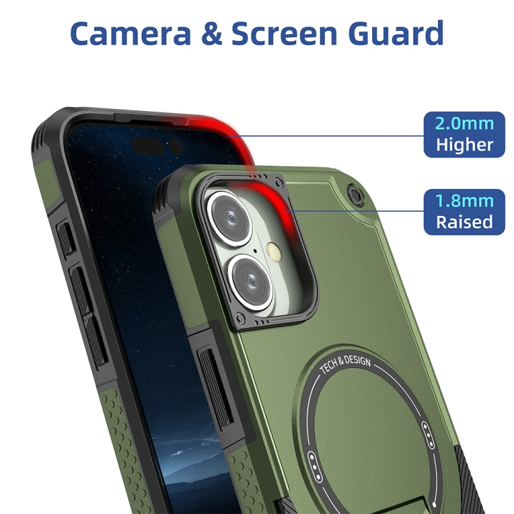 For iPhone 16 Plus Armor Magsafe Holder PC Hybrid TPU Phone Case