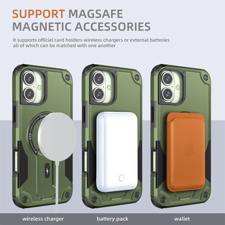 For iPhone 16 Plus Armor Magsafe Holder PC Hybrid TPU Phone Case