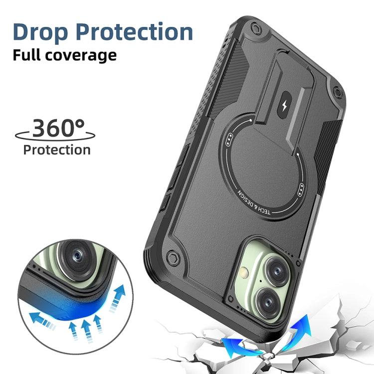 For iPhone 16 Plus Armor Magsafe Holder PC Hybrid TPU Phone Case