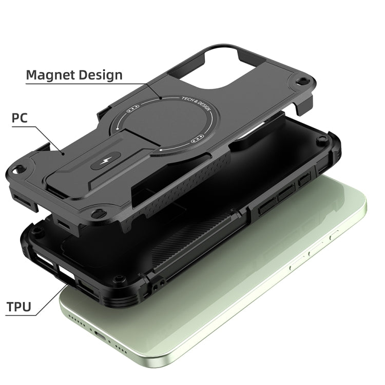 For iPhone 16 Plus Armor Magsafe Holder PC Hybrid TPU Phone Case
