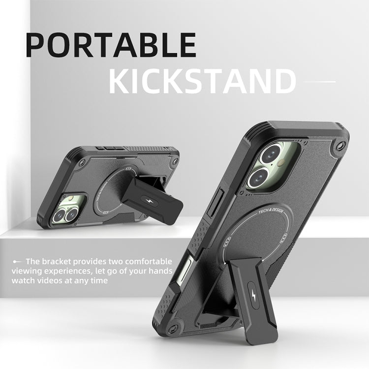 For iPhone 16 Plus Armor Magsafe Holder PC Hybrid TPU Phone Case