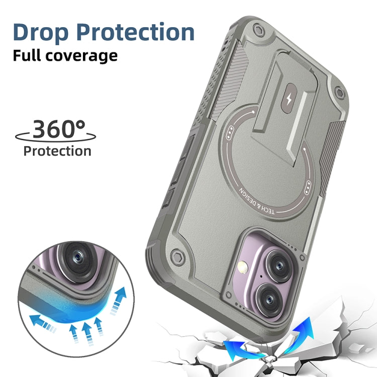 For iPhone 16 Armor Magsafe Holder PC Hybrid TPU Phone Case