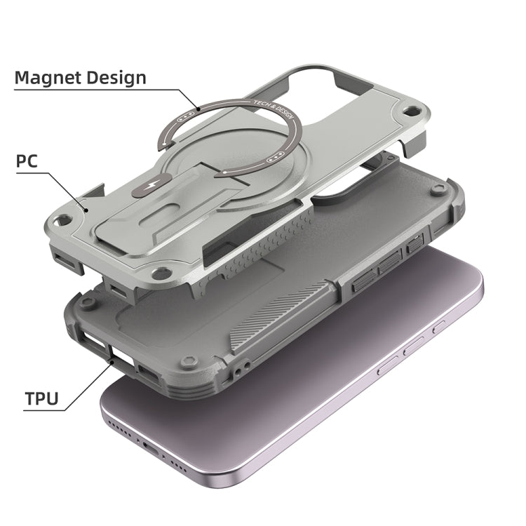 For iPhone 16 Armor Magsafe Holder PC Hybrid TPU Phone Case