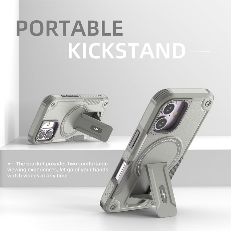 For iPhone 16 Armor Magsafe Holder PC Hybrid TPU Phone Case