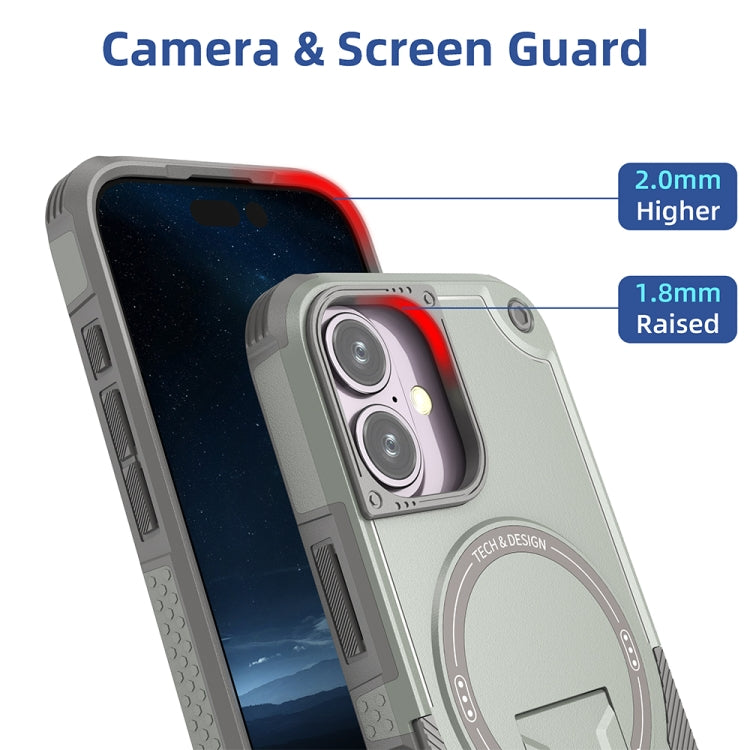 For iPhone 16 Armor Magsafe Holder PC Hybrid TPU Phone Case