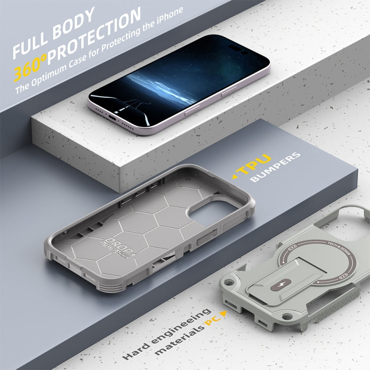 For iPhone 16 Armor Magsafe Holder PC Hybrid TPU Phone Case