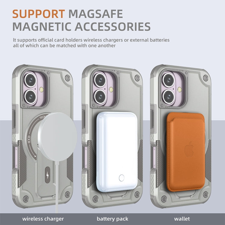 For iPhone 16 Armor Magsafe Holder PC Hybrid TPU Phone Case