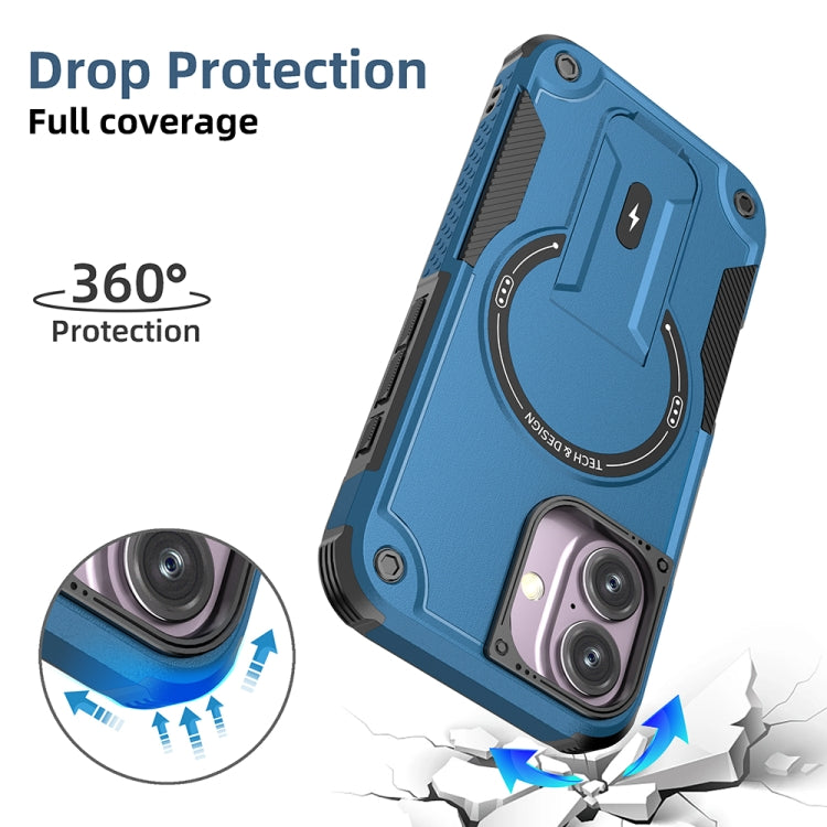 For iPhone 16 Armor Magsafe Holder PC Hybrid TPU Phone Case