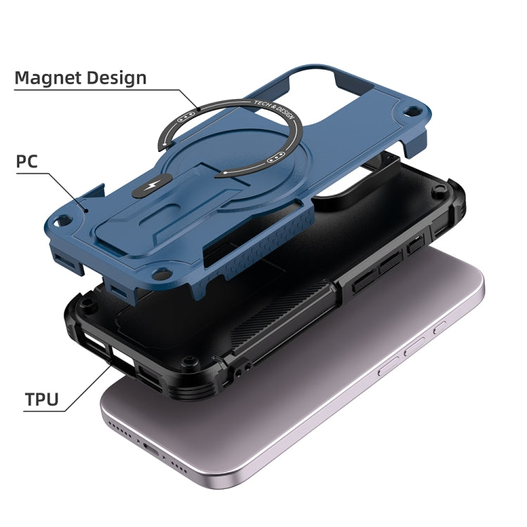 For iPhone 16 Armor Magsafe Holder PC Hybrid TPU Phone Case