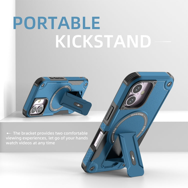 For iPhone 16 Armor Magsafe Holder PC Hybrid TPU Phone Case