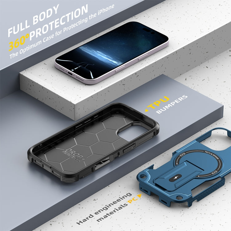 For iPhone 16 Armor Magsafe Holder PC Hybrid TPU Phone Case
