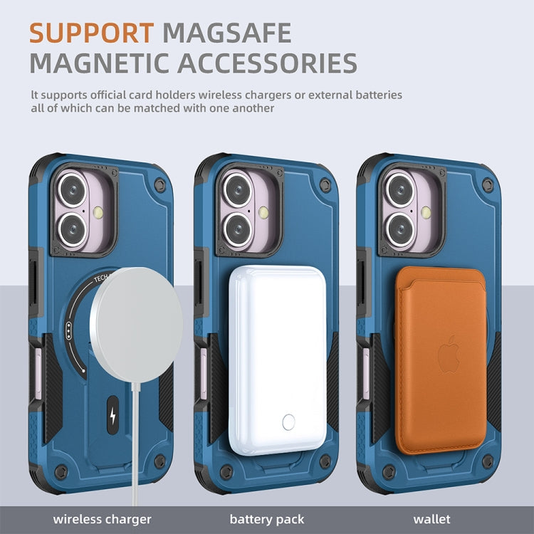 For iPhone 16 Armor Magsafe Holder PC Hybrid TPU Phone Case