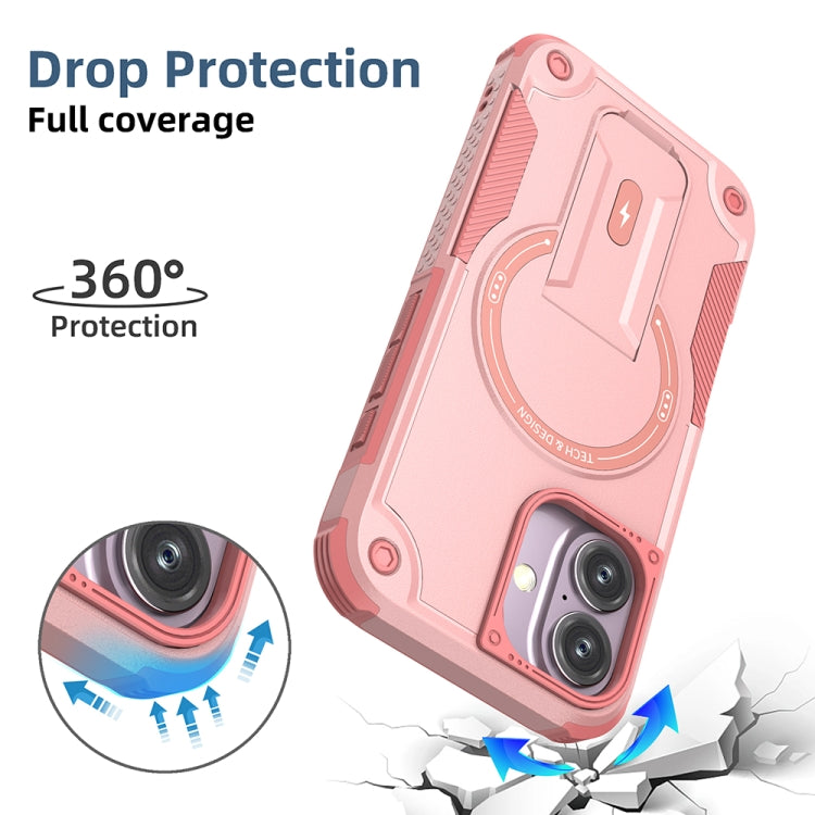For iPhone 16 Armor Magsafe Holder PC Hybrid TPU Phone Case