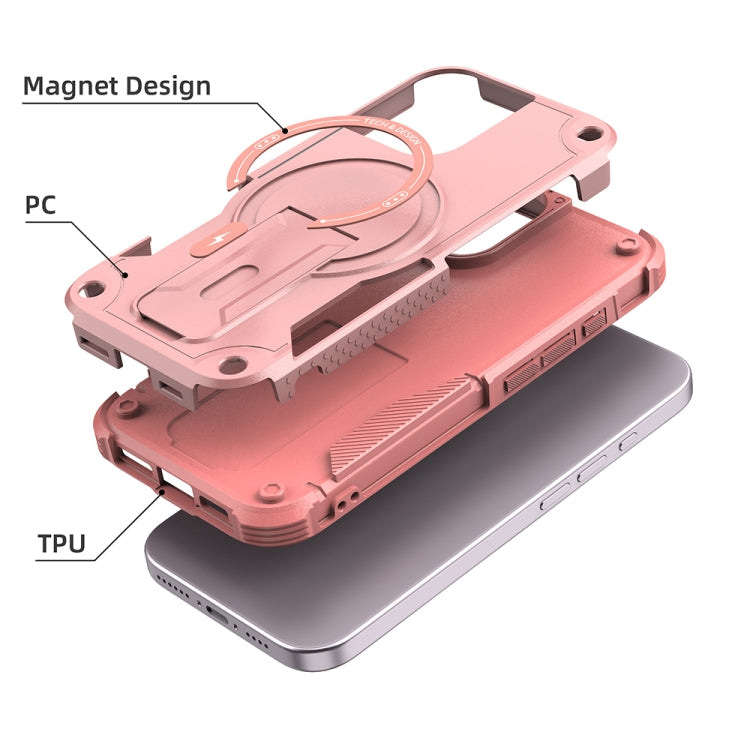 For iPhone 16 Armor Magsafe Holder PC Hybrid TPU Phone Case