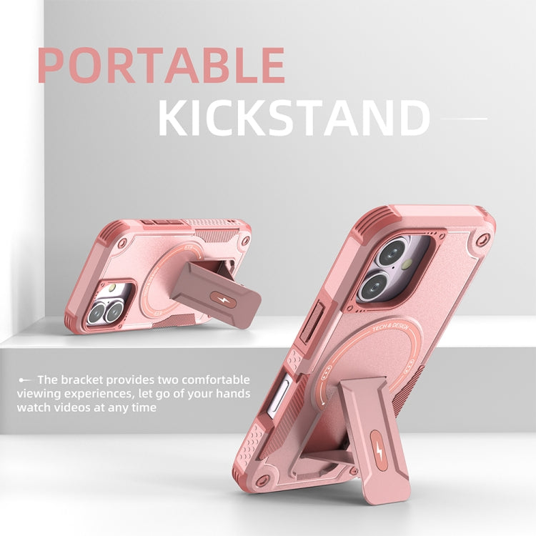 For iPhone 16 Armor Magsafe Holder PC Hybrid TPU Phone Case