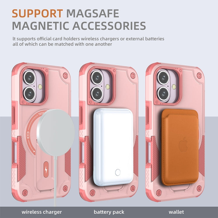 For iPhone 16 Armor Magsafe Holder PC Hybrid TPU Phone Case