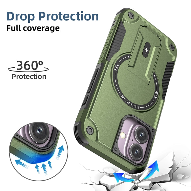 For iPhone 16 Armor Magsafe Holder PC Hybrid TPU Phone Case