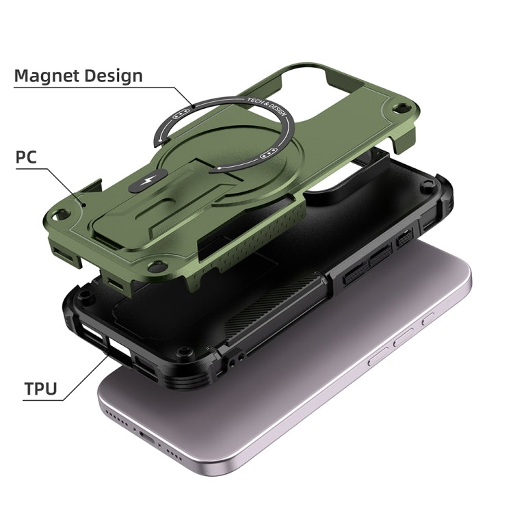 For iPhone 16 Armor Magsafe Holder PC Hybrid TPU Phone Case
