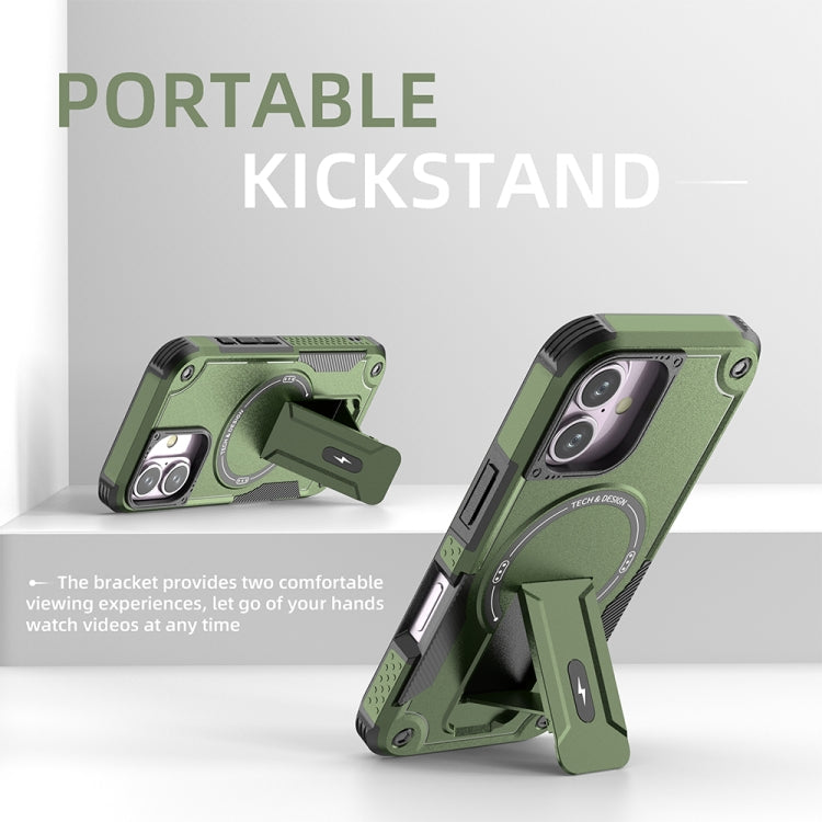 For iPhone 16 Armor Magsafe Holder PC Hybrid TPU Phone Case