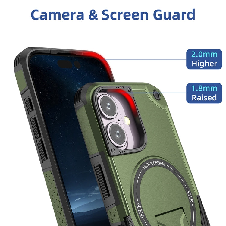 For iPhone 16 Armor Magsafe Holder PC Hybrid TPU Phone Case