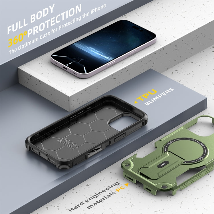 For iPhone 16 Armor Magsafe Holder PC Hybrid TPU Phone Case