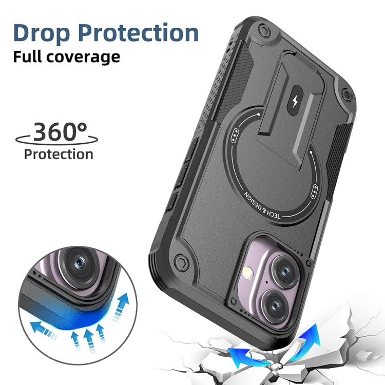 For iPhone 16 Armor Magsafe Holder PC Hybrid TPU Phone Case