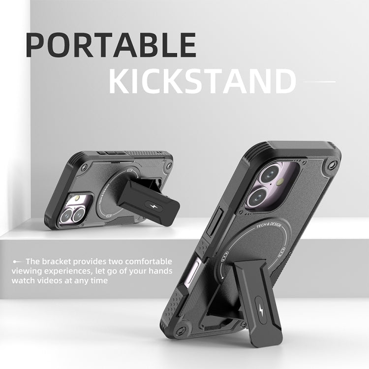 For iPhone 16 Armor Magsafe Holder PC Hybrid TPU Phone Case
