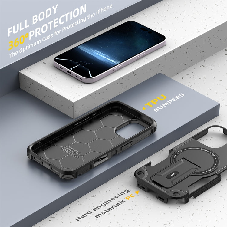 For iPhone 16 Armor Magsafe Holder PC Hybrid TPU Phone Case