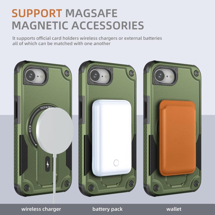 For iPhone 17e / 16e Armor Magsafe Holder PC Hybrid TPU Phone Case