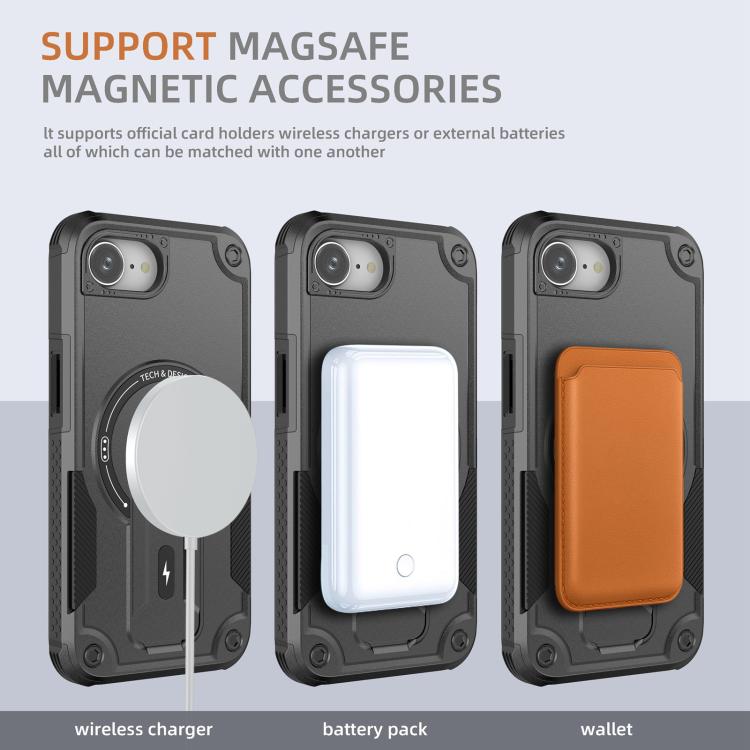 For iPhone 17e / 16e Armor Magsafe Holder PC Hybrid TPU Phone Case