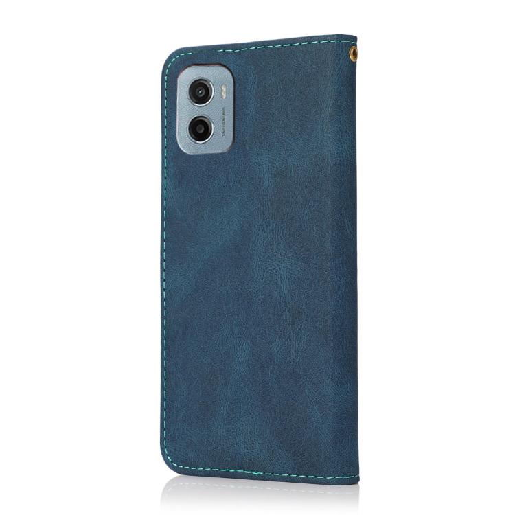 For Motorola Moto E15 Dual-color Stitching Leather Phone Case