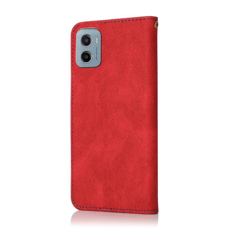 For Motorola Moto E15 Dual-color Stitching Leather Phone Case
