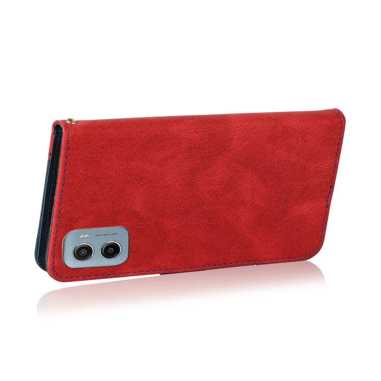 For Motorola Moto E15 Dual-color Stitching Leather Phone Case