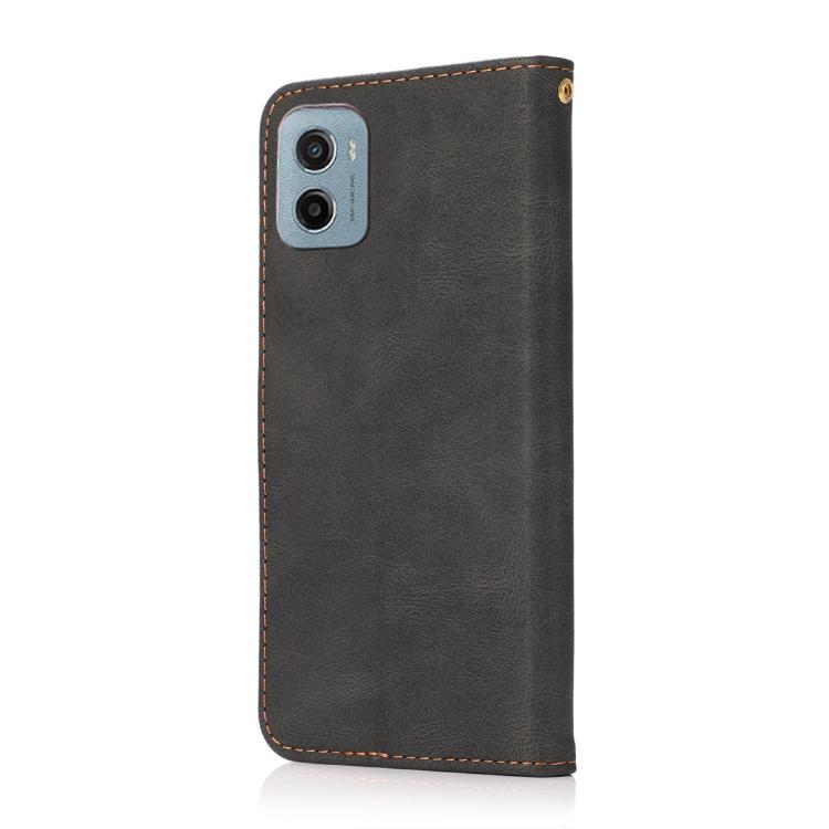 For Motorola Moto E15 Dual-color Stitching Leather Phone Case