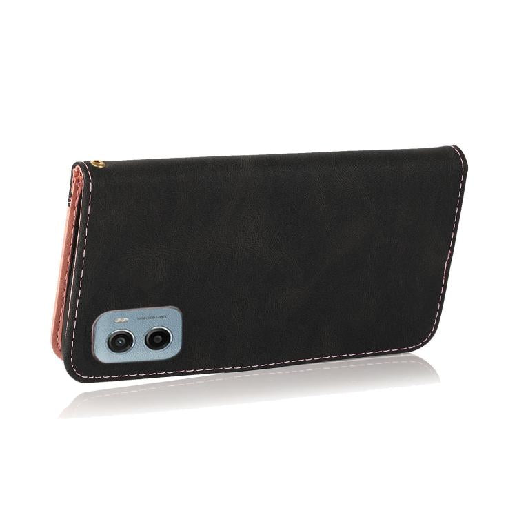 For Motorola Moto E15 Dual-color Stitching Leather Phone Case