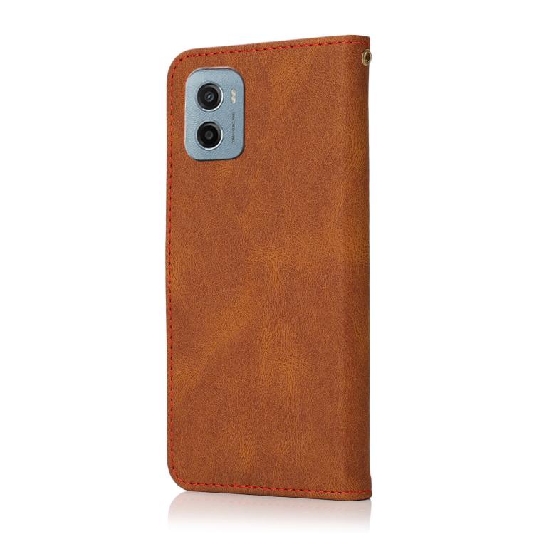 For Motorola Moto E15 Dual-color Stitching Leather Phone Case