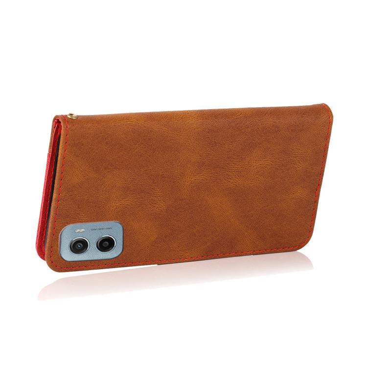 For Motorola Moto E15 Dual-color Stitching Leather Phone Case