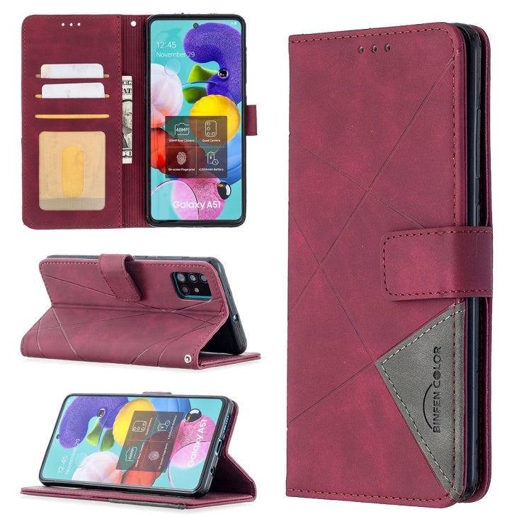 For Samsung Galaxy A51 Rhombus Texture Magnetic Buckle Horizontal Flip Leather Case with Holder & Card Slots & Wallet & Photo Frame