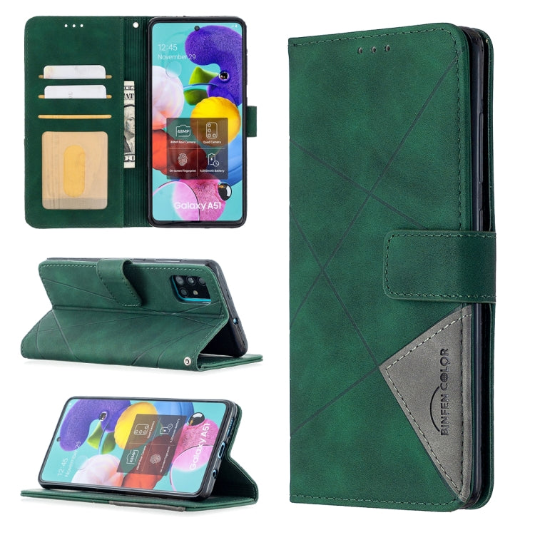 For Samsung Galaxy A51 Rhombus Texture Magnetic Buckle Horizontal Flip Leather Case with Holder & Card Slots & Wallet & Photo Frame