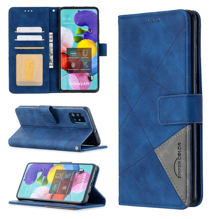 For Samsung Galaxy A51 Rhombus Texture Magnetic Buckle Horizontal Flip Leather Case with Holder & Card Slots & Wallet & Photo Frame